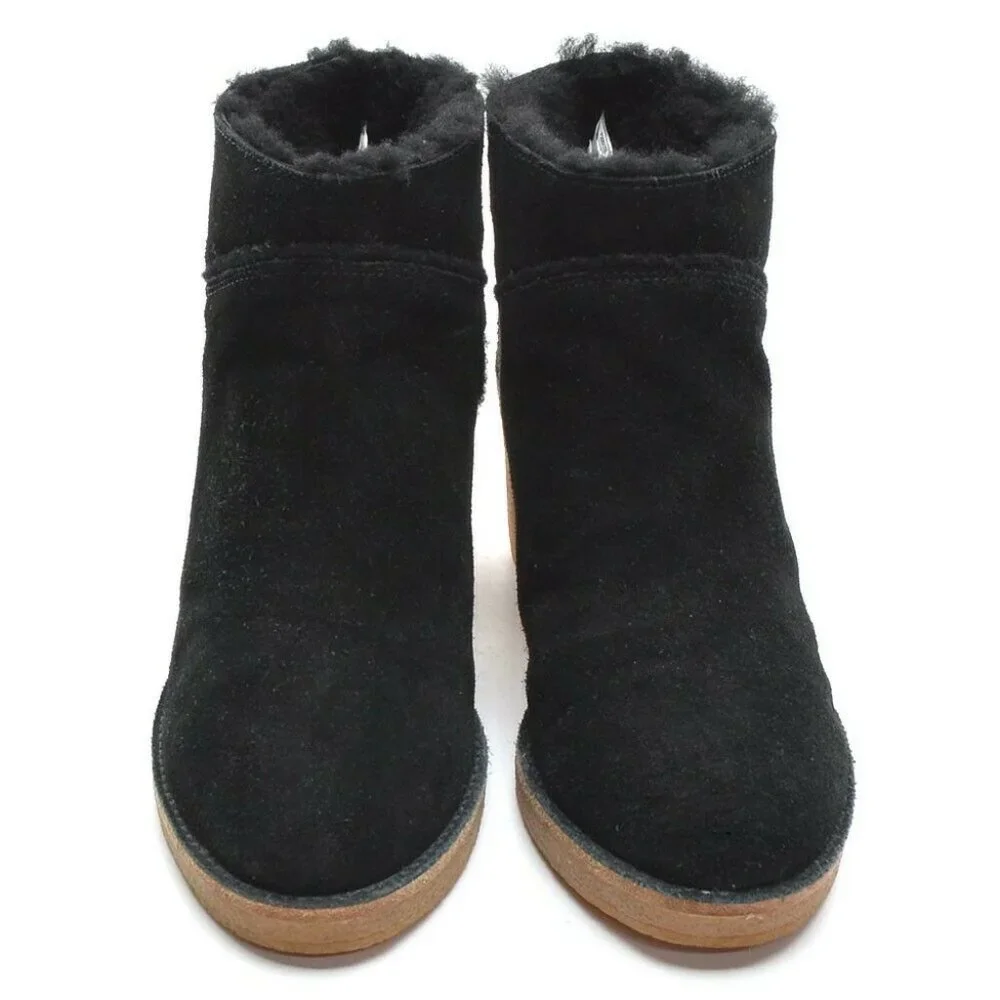 UGG Kasen Black Suede Chunky Heel Booties 9.5 M